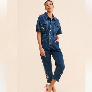 DRIFTWOOD | Floral  Embroidered Coveralls/Denim Jumpsuit | S